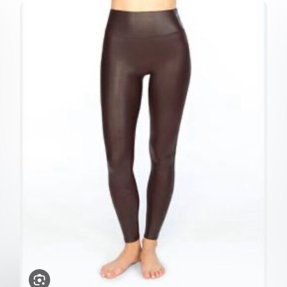 Spanx faux leather leggings shimmer brown 2437 moto edgy rocker vegan - Picture 1 of 5
